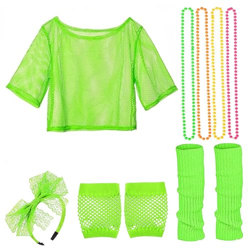 Mskmnkot 80er Jahre Kostüm für Frauen, 80er -Outfit -Kostüm umfassen Fischereiobertop, Stirnband, Halskette, Handschuhe und Beinwärme, Neon -Party - -Outfits für Party, hellgrün Mskmnkot 80er Jahre Kostüm für Frauen, 80er -Outfit -Kostüm umfassen Fischereiobertop, Stirnband, Halskette, Handschuhe und Beinwärme, Neon -Party - -Outfits für Party, hellgrün von Mskmnkot