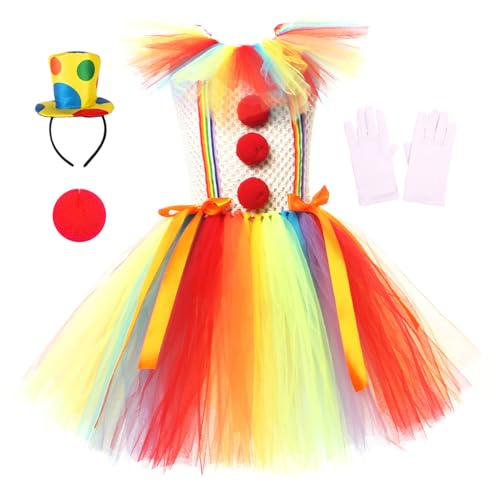 Mskmnkot Clown Kostüm für Mädchen 1 Set Bunt Clown Kostüm umfasst Hut, Nase, Handschuhe und Rock Nylon Circus für Halloween, Cosplay, Party, Bühne Mskmnkot Clown Kostüm für Mädchen 1 Set Bunt Clown Kostüm umfasst Hut, Nase, Handschuhe und Rock Nylon Circus für Halloween, Cosplay, Party, Bühne von Mskmnkot