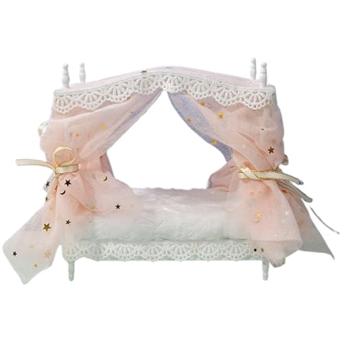 Mskmnkot Dollhouse -Bett für Prinzessin 1:12 Skala Simuliertes Puppenbett mit Vorhang & Krawatte DIY Friendly Decorative Dollhouse Möbel für Enthusiasten, Stil 2 von Mskmnkot