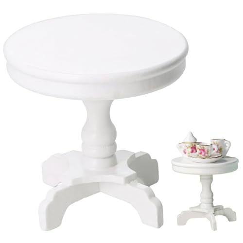 Dollhouse Tabelle 1:12 LIFELISCHE RUNDE MINIDELLE TABEL LOBY DIY DULLS House Möbel mit Sockel Holzpuppenhausmöbel für Dekor, Weiß von Mskmnkot