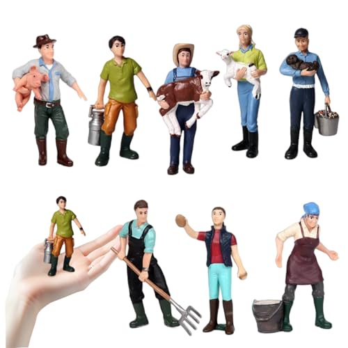 Mskmnkot Farm Playset, Farm Playset für Kinder mit 8 -pcs -Landwirt -Figuren realistische DIY -Miniaturmodell -Desktop -Dekoration, winzige Figuren von Mskmnkot