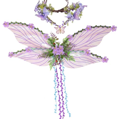 Mskmnkot Feenkostüm für Frauen Blumen Schmetterling Fairy Kostüm mit Kronen- und Elf -Ohren für Erwachsene Renaissance Cosplay Accessoires, lila Mskmnkot Feenkostüm für Frauen Blumen Schmetterling Fairy Kostüm mit Kronen- und Elf -Ohren für Erwachsene Renaissance Cosplay Accessoires, lila von Mskmnkot