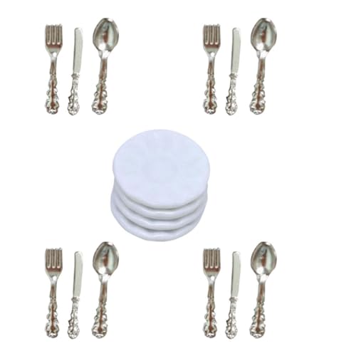 Mskmnkot Miniatur -Besteck Miniaturplatten Set Dollhouse Mini Porzellanplatte mit Slicer Forks Spoons Dollhouse Zubehör Silber, Tabelle Geschirr Mskmnkot Miniatur -Besteck Miniaturplatten Set Dollhouse Mini Porzellanplatte mit Slicer Forks Spoons Dollhouse Zubehör Silber, Tabelle Geschirr von Mskmnkot