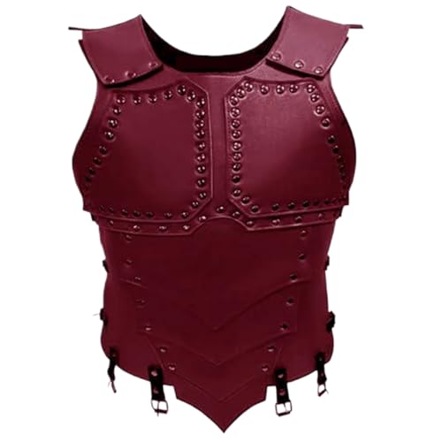 Mskmnkot Mittelalterliche Brustpanzerung rotes synthetisches Leder einstellbarer Wikingerpanzer für Erwachsene Männer Leder für Larp Cosplay -Bühnenbühnenkostüme von Mskmnkot