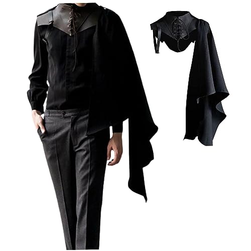 Mskmnkot Schulter Cape Herren mittelalterlicher Schal Schwarzes Steampunk Achselzucken Cape Schnürung Cloak Schal Cosplay Party Kostüm Kostüm für Erwachsene L, mittelalterlicher Umhang von Mskmnkot