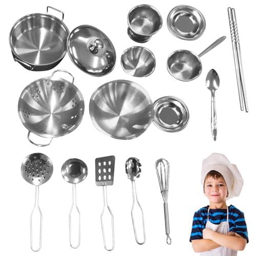 Mskmnkot Spielzeugküchensets 16pcs/Set Rollenspiele Spielzeug Lebensmittel Set für Kinderküchenzubehör Edelstahl Kochspielzeug Spielen Accessoires für Kinder 3 Jahre alt und up von Mskmnkot