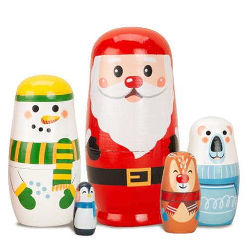 Mskmnkot Weihnachtsnistpuppen, 5pcs Holz russische Nistpuppen, süßer Schneemann Santa Claus Elk Russische Puppe, Spielzeug für Kinder Urlaubs Geburtstag Geschenk Mskmnkot Weihnachtsnistpuppen, 5pcs Holz russische Nistpuppen, süßer Schneemann Santa Claus Elk Russische Puppe, Spielzeug für Kinder Urlaubs Geburtstag Geschenk von Mskmnkot