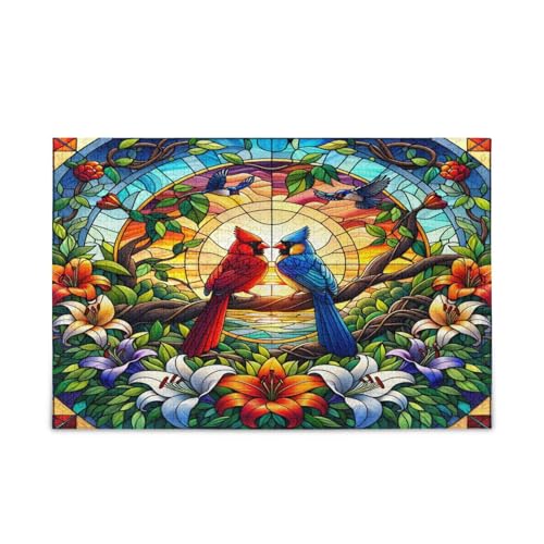 Msyxl Buntglas Vögel Puzzle 1000 Teile - Holzpuzzle für Familienspiele - Geeignet für Jugendliche und Erwachsene von Msyxl