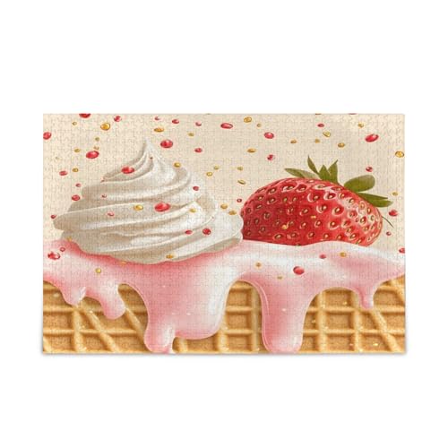 Msyxl Erdbeer-Eiscreme-Puzzle, 500 Teile, Holzpuzzle für Familienspiele, geeignet für Jugendliche und Erwachsene von Msyxl
