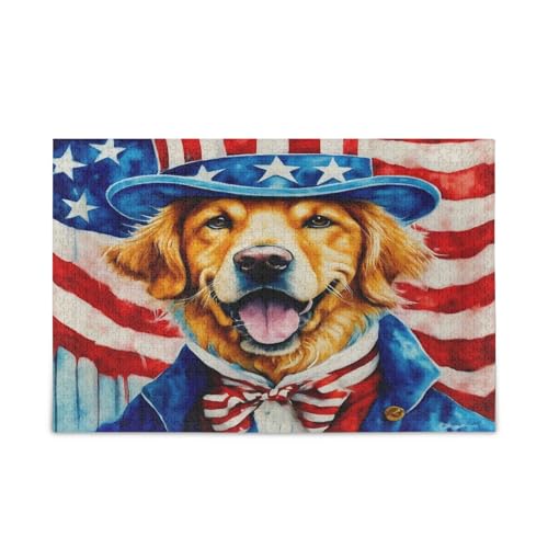 Msyxl Independence Day Golden Retriever Puzzle 1000 Teile - Holzpuzzle für Familienspiele - Geeignet für Jugendliche und Erwachsene von Msyxl