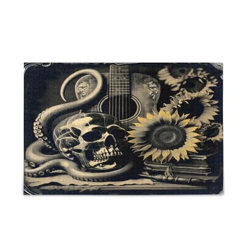 Msyxl Vintage Skull Sonnenblume Gitarre Puzzle 500 Teile Holzpuzzle für Familienspiele Geeignet für Jugendliche und Erwachsene Msyxl Vintage Skull Sonnenblume Gitarre Puzzle 500 Teile Holzpuzzle für Familienspiele Geeignet für Jugendliche und Erwachsene von Msyxl