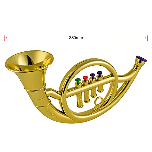 Mtlavish Musical Französisch Horn für Kinder mit 4 farbigen Schlüssel realistischer Sound inspiriert Kreativität ideal für Junge Musikbegeisterte Abs Material Gold Finish 38 cm von Mtlavishness