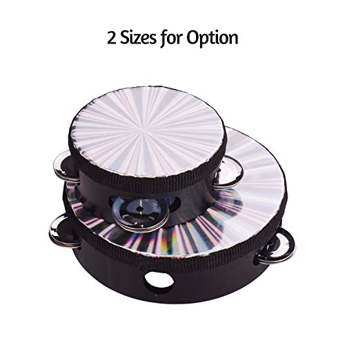 Mtlavishness 4 Zoll Holzstrahlung Tamburin Handbell Hand Drum Leichtes tragbar mit reflektierender Drum Head und Single Row Jingles ideal für Erwachsene und Kindertanz (6 Zoll) von Mtlavishness