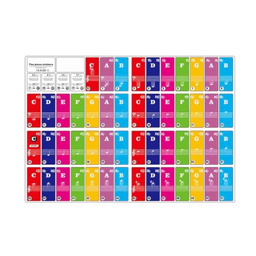 Mtlavistische Klavier -Tastaturaufkleber farbenfroh abnehmbar für Kinder Anfänger Klavier Übung Lernen für 37 49 61 88 Schlüsselkeyboards aus PVC -Material mit musikalischer (Style 2) von Mtlavishness