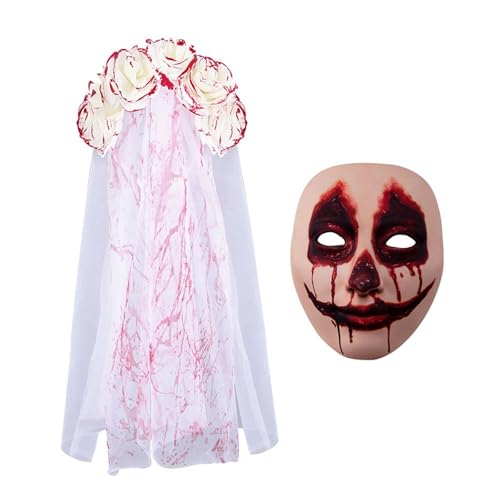 Mtucegi Eleganter Punk-Hochzeitsschleier, Blumen-Haarreif für Erwachsene, Halloween, Party, Kostüm, blutige Rose, Brautschleier, Haarreif, Partykleidung Mtucegi Eleganter Punk-Hochzeitsschleier, Blumen-Haarreif für Erwachsene, Halloween, Party, Kostüm, blutige Rose, Brautschleier, Haarreif, Partykleidung von Mtucegi