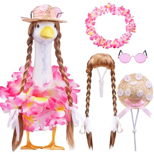 MuMyer Hawaiianische Veranda-Gans-Outfits mit Perücken, Sommer-Rasengans-Statue, Kleidung, Kostüm für 58/43 cm Rasen, Kunststoffgans von MuMyer
