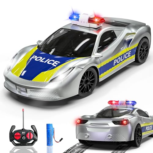 Muakiz Polizeiauto Ferngesteuertes Auto ab 3 4 5 6+ Jahre, 2.4G RC Auto Spielzeug mit Fernbedienung für Junge Mädchen Kinderspielzeug mit Aufladbarer Batterie & Polizei Licht RC Cars Spielzeug, Silber von Muakiz