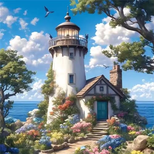Leuchtturm Garten Meer Puzzle 300 Teile, Impossible Puzzles Erwachsene 300 Teile, Lernspiel Herausforderung Spielzeug, Farbenfrohes Legespiel für Home Dekoration von Muaor