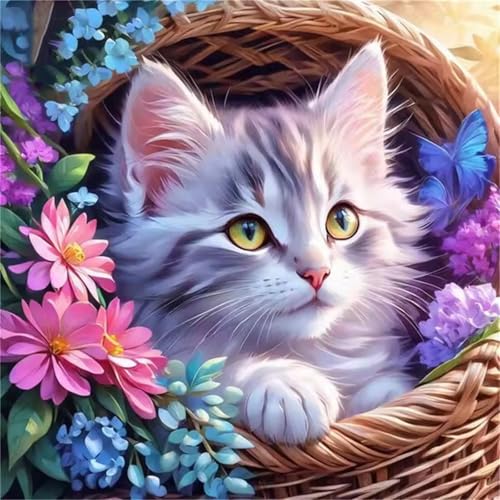 Puzzle 1000 Teile Erwachsene, EIN Herausforderndes Rätsel, Puzzlespiele für Die Ganze Familie, 1000 Puzzle Geschenke für Frauen und Männer, Thema:Blumenkorb Katze von Muaor
