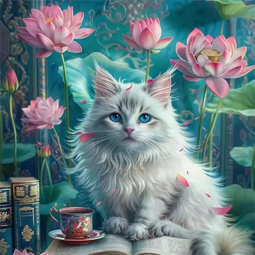 Puzzle 1000 Teile Erwachsene, EIN Herausforderndes Rätsel, Puzzlespiele für Die Ganze Familie, 1000 Puzzle Geschenke für Frauen und Männer, Thema:Lotus Katze Kaffee von Muaor