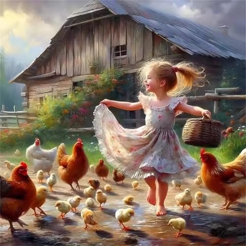 Puzzle 1000 Teile Erwachsene, EIN Herausforderndes Rätsel, Puzzlespiele für Die Ganze Familie, 1000 Puzzle Geschenke für Frauen und Männer, Thema:Mädchen Bauernhof Huhn von Muaor