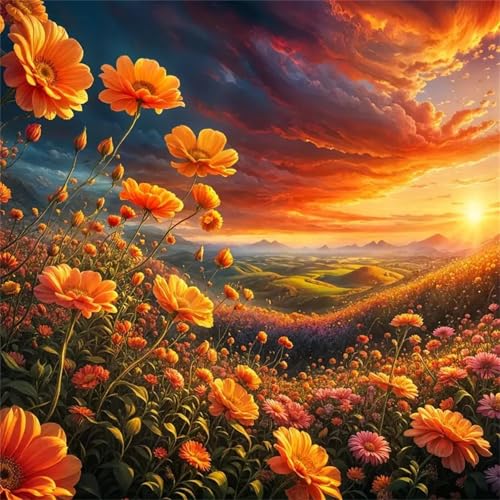Puzzle 1000 Teile Erwachsene, EIN Herausforderndes Rätsel, Puzzlespiele für Die Ganze Familie, 1000 Puzzle Geschenke für Frauen und Männer, Thema:Sonnenuntergang Wolken Blumen von Muaor