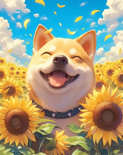 Puzzle 1500 Teile für Erwachsene Sonnenblume Hund Himmel, Unmöglich Schwer Schwierig Herausfordernd Puzzles, Geschicklichkeitsspiel für die ganze Familie von Muaor