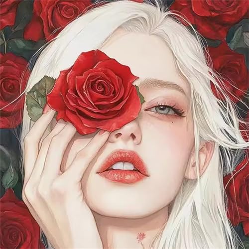 Puzzle 200 Teile Erwachsene, EIN Herausforderndes Rätsel, Puzzlespiele für Die Ganze Familie, 200 Puzzle Geschenke für Frauen und Männer, Thema:Rote Rose Mädchen von Muaor