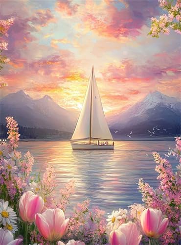 Puzzle 2000 Teile Tulpe Segelboot Sonnenuntergang, 2000 Teile Challenge Puzzle für Erwachsene, Spaß puzzlespiel Premium Quality Klassisches Puzzles von Muaor