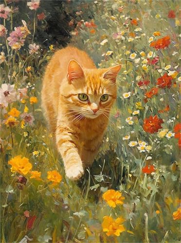 Puzzle 30 Teile für Erwachsene Blume Orange Katze, Unmöglich Schwer Schwierig Herausfordernd Puzzles, Geschicklichkeitsspiel für die ganze Familie von Muaor