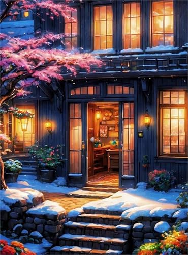 Puzzle 30 Teile für Erwachsene Winter Nights Terrasse, Unmöglich Schwer Schwierig Herausfordernd Puzzles, Geschicklichkeitsspiel für die ganze Familie von Muaor
