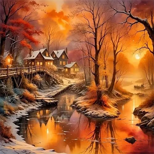 Puzzle 60 Teile Erwachsene, EIN Herausforderndes Rätsel, Puzzlespiele für Die Ganze Familie, 60 Puzzle Geschenke für Frauen und Männer, Thema:Abendliche Dorfszenerie von Muaor