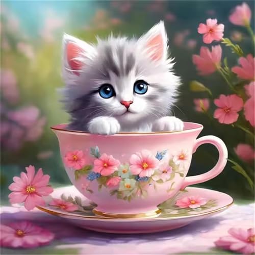 Puzzle 60 Teile Erwachsene, EIN Herausforderndes Rätsel, Puzzlespiele für Die Ganze Familie, 60 Puzzle Geschenke für Frauen und Männer, Thema:Teetasse Tier Katze von Muaor