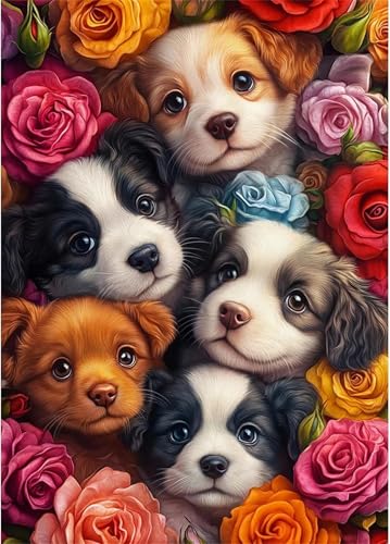 Puzzle 90 Teile für Erwachsene Niedliche Blumenhunde, Unmöglich Schwer Schwierig Herausfordernd Puzzles, Geschicklichkeitsspiel für die ganze Familie von Muaor