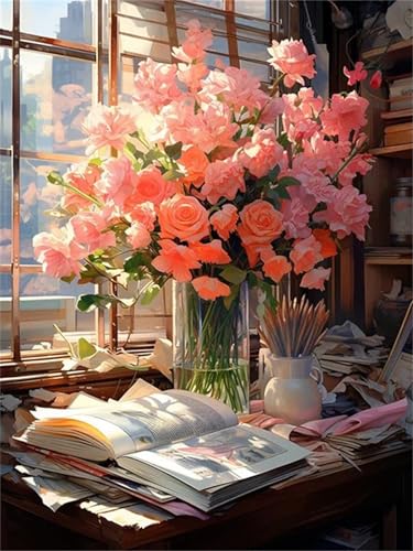 Puzzle für Erwachsene 1500 Teile, DIY Kreative Unterhaltung Puzzles, schöne Geschenkidee Jigsaw Puzzle mit Schreibtisch Rose Vase-Motiv von Muaor