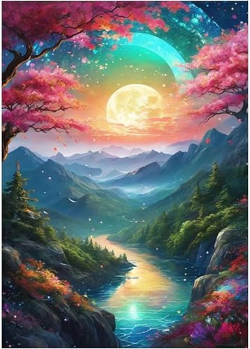 Puzzle für Erwachsene 1500 Teile, DIY Kreative Unterhaltung Puzzles, schöne Geschenkidee Jigsaw Puzzle mit Sonnenaufgang Gebirgsbach-Motiv von Muaor