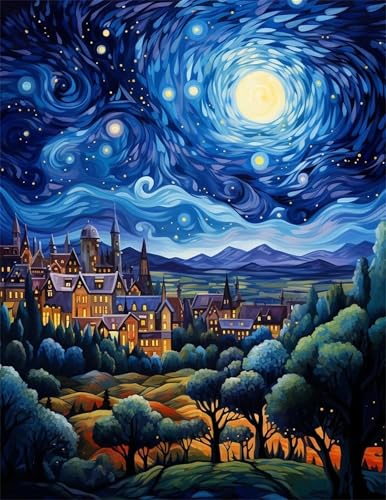Puzzle für Erwachsene 1500 Teile, DIY Kreative Unterhaltung Puzzles, schöne Geschenkidee Jigsaw Puzzle mit Woods Village Nacht-Motiv von Muaor
