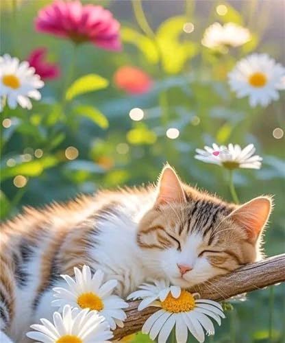 Puzzle für Erwachsene 2000 Teile, DIY Kreative Unterhaltung Puzzles, schöne Geschenkidee Jigsaw Puzzle mit Katze Weiße Gänseblümchen-Motiv von Muaor