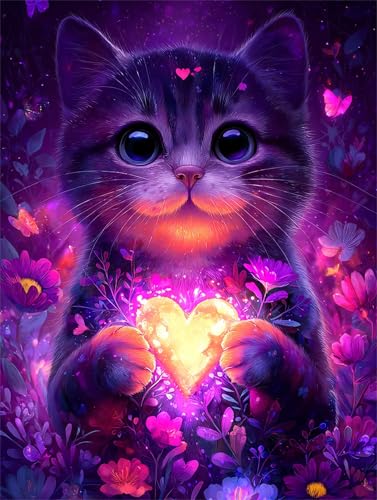 Puzzle für Erwachsene 2000 Teile, DIY Kreative Unterhaltung Puzzles, schöne Geschenkidee Jigsaw Puzzle mit Leuchtende Herzkatze-Motiv von Muaor