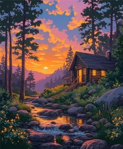 Puzzle für Erwachsene 2000 Teile, DIY Kreative Unterhaltung Puzzles, schöne Geschenkidee Jigsaw Puzzle mit Sunset Woods Hütte-Motiv von Muaor