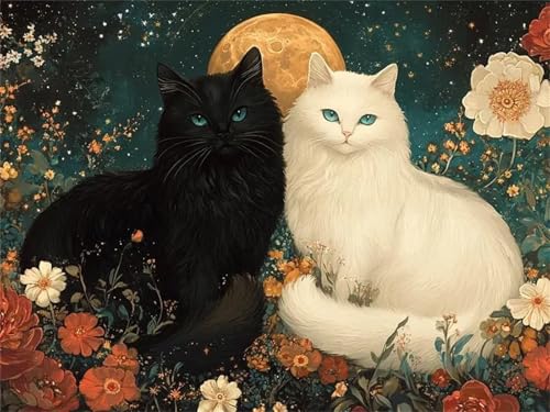 Puzzle für Erwachsene 500 Teile, DIY Kreative Unterhaltung Puzzles, schöne Geschenkidee Jigsaw Puzzle mit Blume Paar Katze-Motiv von Muaor
