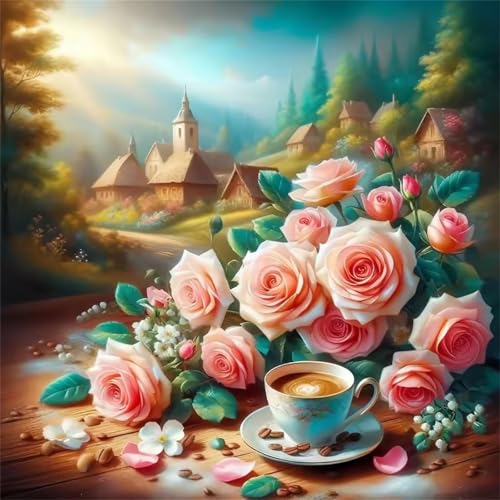Puzzle für Erwachsene 500 Teile Rosenkaffee aus dem Dorf, DIY Kreative Unterhaltung, Spaß, Klassisches Puzzles für Erwachsene Lernspiel Spielzeug Geschenk Jigsaw Puzzle 500 Teile von Muaor