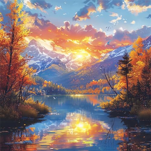 Puzzle für Erwachsene 500 Teile Sunset Lake Bäume, DIY Kreative Unterhaltung, Spaß, Klassisches Puzzles für Erwachsene Lernspiel Spielzeug Geschenk Jigsaw Puzzle 500 Teile von Muaor