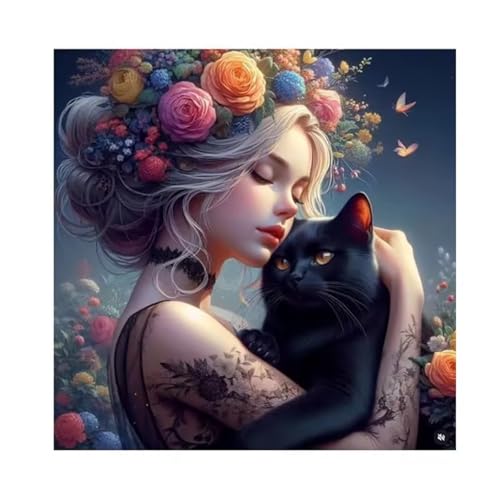 Schwarze Katze Mädchen Puzzle 90 Teile, Impossible Puzzles Erwachsene 90 Teile, Lernspiel Herausforderung Spielzeug, Farbenfrohes Legespiel für Home Dekoration von Muaor