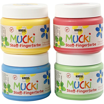 Muck Fingerfarbe, Blau, Grün, Rot, Gelb, 4x150 ml/ 1 Pck von Mucki