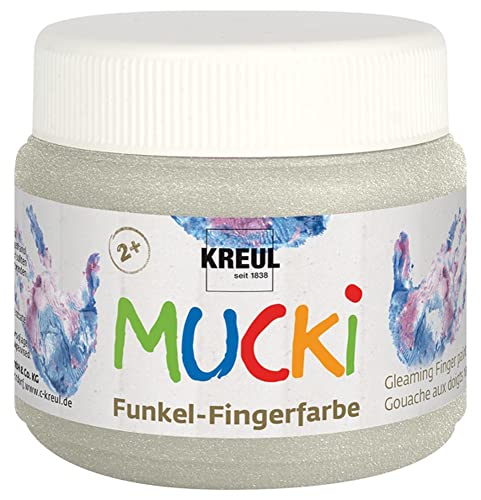 KREUL 23124 - Mucki schimmernde Funkel - Fingerfarbe, 150 ml in Drachen silber, auf Wasserbasis, parabenfrei, glutenfrei, laktosefrei und vegan, auswaschbar, vermalbar mit Pinsel und Fingern von Kreul