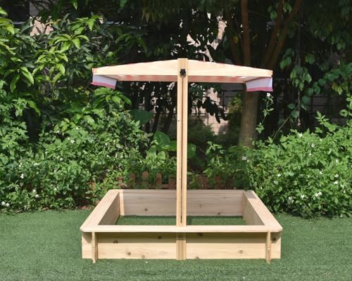 Mucola Sandkasten 120x120 cm Sandbox mit höhenverstellbarem & drehbarem Sonnenschutzdach Sandkiste Kinderspielplatz für Garten von Mucola