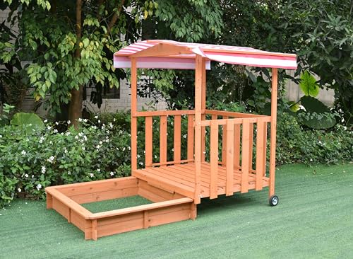 Mucola Sandkasten rollbar Sandbox mit Abdeckung und Sonnenschutz aus Holz für Kinder, 182 x 100 x 140, mit Veranda und Geländer - Rot Mucola Sandkasten rollbar Sandbox mit Abdeckung und Sonnenschutz aus Holz für Kinder, 182 x 100 x 140, mit Veranda und Geländer - Rot von Mucola