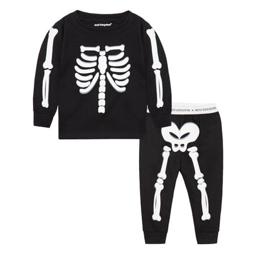 Mud Kingdom Skelett Kostüm Kinder Leuchtend Jungen Mädchen Halloween Kostüme Langarmhose Mottoparty Schwarz 3 Jahre von Mud Kingdom