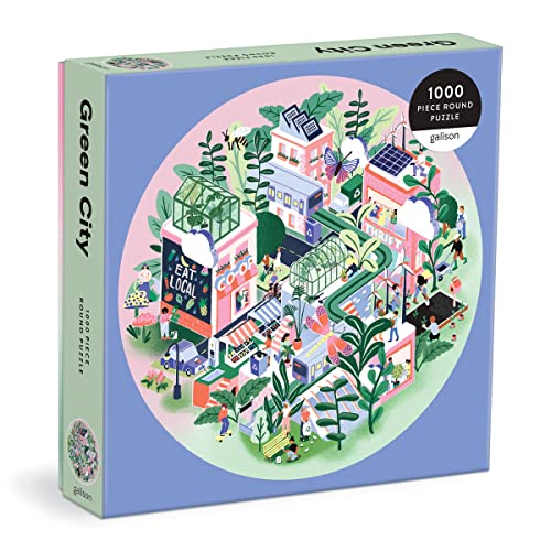 Galison 9780735373266 Green City Round Jigsaw Puzzle, Multicoloured, 1000 Pieces von Galison